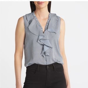 Karl Lagerfeld Paris Yagavi button up ruffle blouse in navy stripes